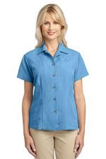L536 Ladies patterened easy care camp shirt in blue