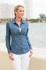 L652 Ladies double pocket denim shirt